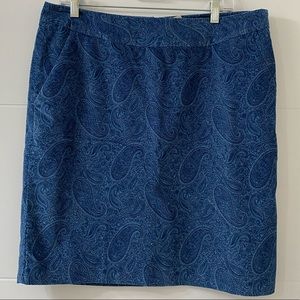 NWT L.L. Bean Blue Paisley Pencil Skirt